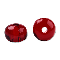 Roja Abalorios de resina, imitación de cera de abeja, plano y redondo, rojo, 8x4.5 mm, agujero: 1.6~1.8 mm