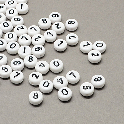 Number White and Black Acrylic , Flat Round with Mixed, 7x4mm, Hole: 1.3mm, about 3600pcs/500g