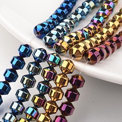 Mixed Color Electroplate Non-magnetic Synthetic Hematite Bead Strands, Bicone, Mixed Color, 8x8mm, Hole: 1mm, about 50pcs/strand, 15.7 inch