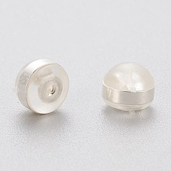 Silver Eco-Friendly Plastic Ear Nuts, Earring Backs, with 304 Stainless Steel Findings, Half Drilled, Half Round/Dome, Silver, 5.5x5.5x3.8mm, Hole: 1mm