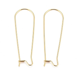 Real 18K Gold Plated 316 Surgical Stainless Steel Hoop Earring Findings, Kidney Ear Wires, Real 18k Gold Plated, 10 Gauge, 39x13x2.5mm, Pin: 0.7mm