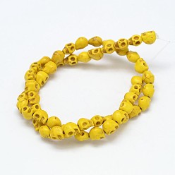 Yellow Dyed Synthetic Turquoise Bead Strands, Skull, Yellow, 10x8x10mm, Hole: 1mm, about 38~40pcs/strand, 15~15.5 inch