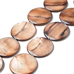PeachPuff Natural Shell Beads Strands, Dyed, Flat Round, PeachPuff, 29~30x3.5~4mm, Hole: 0.9mm, about 13pcs/strand, 15.04 inch(38.2cm)