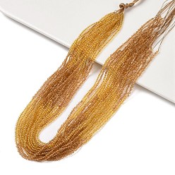 Verge D'or Brins de perles de verre de couleur dégradé transparent, perles multicolores segmentées, ronde à facettes, verge d'or, 2mm, Trou: 0.5mm, Environ 184~187 pcs/chapelet, 14.37'' (36.5 cm)