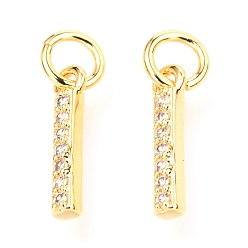 Letter I Brass Micro Pave Cubic Zirconia Charms, with Jump Rings, Greek Alphabet, Real 18k Gold Plated, Letter.I, 12.5x2x2mm, Jump Ring: 5x0.85mm, Hole: 3.3mm