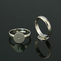 Platinum Adjustable Brass Pad Ring Base Findings, Lead Free & Cadmium Free & Nickel Free, Platinum, Tray: 10mm, 17mm