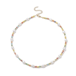 Colorido Collar de perlas de imitación acrílicas y cuentas de semillas de vidrio para mujer, colorido, 17.99 pulgada (45.7 cm)