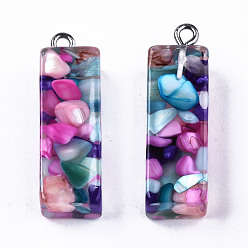 Letter I Transparent Epoxy Resin Pendants, with Shell Slices and Loops, Alphabet, Letter.I, 30x9.5x7.5mm, Hole: 1.6mm