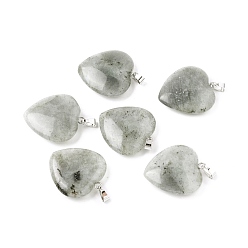 Labradorite Natural Labradorite Pendants, with Platinum Tone Brass Findings, Heart, 27~28x24.5~26x6~8.5mm, Hole: 2.4x5.6mm