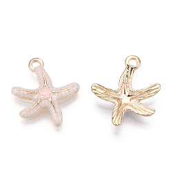 Old Lace Alloy Enamel Pendants, Cadmium Free & Lead Free, Starfish Shape, Light Gold, Old Lace, 19.5x17x3.5mm, Hole: 1.6mm