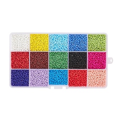 Mixed Color 195G 15 Colors Glass Seed Beads, Opaque Colours Seed, Small Craft Beads for DIY Jewelry Making, Round, Mixed Color, 12/0, 1.5~2x1.5~2mm, Hole: 0.5~1mm, 13g/color