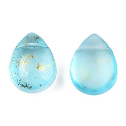 Bleu Ciel Perles de verre peintes par pulvérisation transparent, perles percées, avec de la poudre de paillettes, givré, larme, bleu ciel, 12x9x5.5mm, Trou: 0.8mm