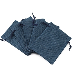 Bleu Marine Sacs de rangement rectangulaires en toile de jute, pochettes à cordon sac d'emballage, bleu marine, 12x9 cm