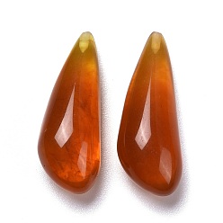 Chocolate Imitation Amber Resin Beads, Half Drilled, Teardrop, Chocolate, 34.5x13x1mm, Half Hole: 1mm
