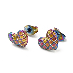 Rainbow Color Ion Plating(IP) 304 Stainless Steel Heart Stud Earrings for Women, Rainbow Color, 8x10mm, Pin: 0.8mm