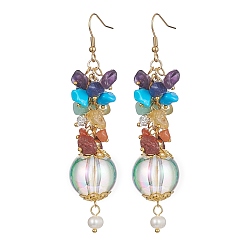 Coloré Boucles d'oreilles pendantes en pierres précieuses naturelles chakra, avec perles acryliques transparentes et placage ionique (ip) 304 crochets de boucles d'oreilles en acier inoxydable, colorées, 85~87mm
