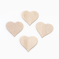 Bois Solide Cabochons de bois, formes en bois découpées au laser, cœur, burlywood, 49~49.5x52x2.5mm