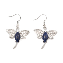 Lapis Lazuli Natural Lapis Lazuli Dragonfly Dangle Earrings, Platinum Brass Earrings, 47x30mm
