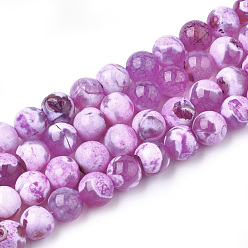 Purple Natural Fire Crackle Agate Beads Strands, Dyed, Round, Purple, 8mm, Hole: 1mm, about 46~48pcs/strand, 14.56 inch~15.15 inch