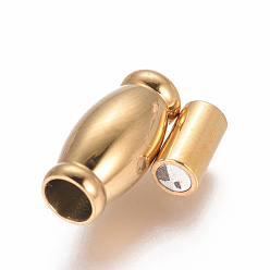 Golden 304 Stainless Steel Magnetic Clasps with Glue-in Ends, Ion Plating (IP), Vacuum Plating, Oval, Golden, 14x6.5mm, Hole: 3mm