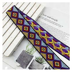 Púrpura Cintas de poliéster con rombos bordados de estilo étnico., cinta de jacquard, accesorios de la ropa, piso, púrpura, 1-5/8 pulgada (40 mm)