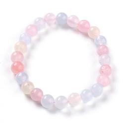 Colorful Dyed Natural Jade Beads Stretch Bracelets, Round, Colorful, Inner Diameter: 2-1/4 inch(5.7cm), Bead: 8~8.5mm