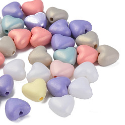 Mixed Color Spray Painted Acrylic Beads, Rubberized Style, Heart, Mixed Color, 9.5x10.5x6.5mm, Hole: 1.8mm, about 1190pcs/500g