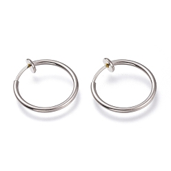 Stainless Steel Color 304 Stainless Steel Retractable Clip-on Hoop Earrings, For Non-pierced Ears, with Spring Findings, Stainless Steel Color, 18x0.8~1.5mm
