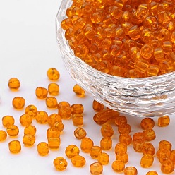 Orange Perles de rocaille en verre, transparent , ronde, trou rond, orange, 6/0, 4mm, Trou: 1.5mm, environ500 pcs / 50 g, 50 g / sac, 18sacs/2livres