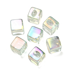 Cian Claro Cuentas perforadas con parte superior de acrílico iridiscente de arco iris con recubrimiento uv, cubo, cian claro, 19x19x14 mm, agujero: 3.5 mm, longitud de lado: 14 mm