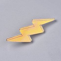 Yellow Acrylic Badges Brooch Pins, Cute Lapel Pin, for Clothing Bags Jackets Accessory DIY Crafts, Lightning, Yellow, 69x21x8mm, Pin: 0.8mm
