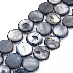 Bleu Marine Eau douce naturelle de coquillage perles brins, teint, hexagone, bleu marine, 15x15~16x2~3mm, Trou: 0.5~0.7mm, Environ 24~27 pcs/chapelet, 14.41 pouces~16.69 pouces (36.6cm~42.4cm)