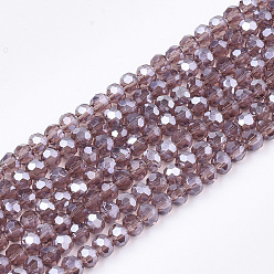 Púrpura Media Abalorios de vidrio electrochapa, lustre de la perla chapado, facetados, Rondana plana, púrpura medio, 2.5~3x2~2.5 mm, agujero: 0.6 mm, sobre 196 unidades / cadena, 19 pulgada