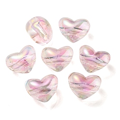 Pink Perlas europeas de acrílico transparente chapado en uv de dos tonos, abalorios de grande agujero, corazón, rosa, 14.5x18.5x14 mm, agujero: 4 mm