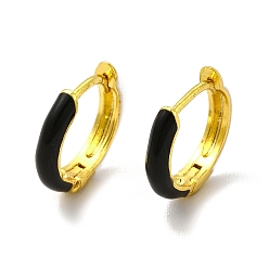 Black Classic Enamel Hoop Earrings, Real 18K Gold Plated Brass Jewelry for Women, Lead Free & Cadmium Free, Black, 12x2.5x13mm, Pin: 0.8mm