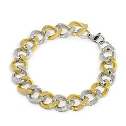 Mixed Color 304 Stainless Steel Curb Chain/Twisted Chain Bracelets, with Lobster Claw Clasps, Faceted, Stainless Steel Color and Golden, 8-5/8 inch(220mm), 13mm