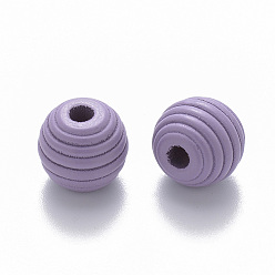 Lilac Painted Natural Wood Beehive Beads, Round, Lilac, 12x11mm, Hole: 3.5mm