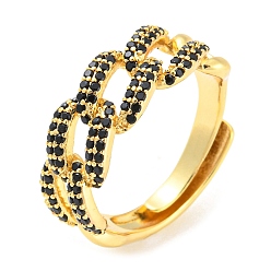 Negro Anillo ajustable de circonita cúbica, anillo de latón chapado en oro real 18k, sin plomo y el cadmio, negro, diámetro interior: 17 mm
