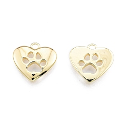 Real 18K Gold Plated Ion Plating(IP) Brass Pendants, Heart with Cat Paw Charms, Real 18K Gold Plated, 15x16x2mm, Hole: 1.8mm