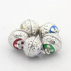 Mixed Color Round Platinum Plated Alloy Enamel Magnetic Clasps with Loops, Mixed Color, 17x13mm, Hole: 2mm