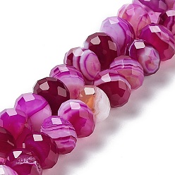 Rouge Violet Moyen Agate à bandes naturelles / brins de perles d'agate à rayures, teints et chauffée, facettes rondelle, support violet rouge, 10~10.5x6.5~7mm, Trou: 1mm, Environ 58 pcs/chapelet, 15.31~15.43'' (38.9~39.2 cm)