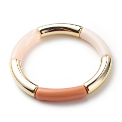 Chocolat Bracelet extensible perlé tube incurvé acrylique pour femme, chocolat, diamètre intérieur: 2-1/8 pouce (5.3 cm)