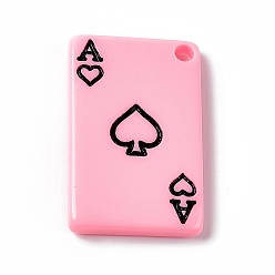 Pink Pendentifs acryliques imprimés, rectangle avec breloque as de cœur, rose, 26x16.7x3.3mm, Trou: 2.2mm