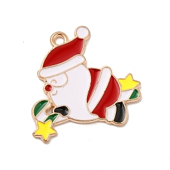 Santa Claus Noël alliage thème pendentifs émail, or et de lumière, le père noël, 25x26x1.5mm, Trou: 1.6mm