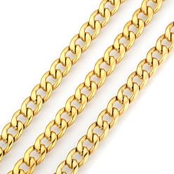 Golden 304 Stainless Steel Cuban Link Chains, Chunky Curb Chains, Unwelded, with Spool, Golden, 10x7mm, about 32.8 Feet(10m)/roll