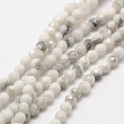 Howlite Chapelets de perles howlite naturelles , ronde à facettes, 2mm, Trou: 0.8mm, Environ 190 pcs/chapelet, 16 pouce
