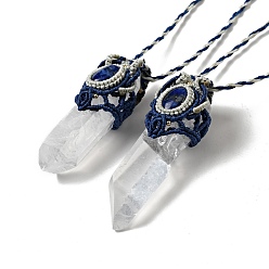 Lapislázuli Collares colgantes de cristal de cuarzo natural de bala para mujer, collar de lapislázuli trenzado con cordón de cera, 29.13 pulgada (74 cm)
