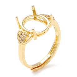 Oro Componentes de anillo ajustable de circonita cúbica de latón, 4 configuraciones de anillo de punta de garra, larga duración plateado, sin plomo y cadmio, oval, dorado, Bandeja: 10x8 mm, 2.8 mm, tamaño de EE. UU. 7 3/4 (17.9 mm)