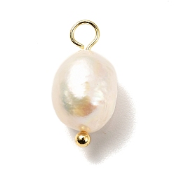Real 18K Gold Plated Natural Cultured Freshwater Pearl Pendants, with Brass Ball Head Pins, Rice, Real 18K Gold Plated, 16.5~17mm, Hole: 3mm