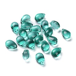 Cyan Oscuro Perlas de vidrio transparentes, cuentas perforadas superiores, lágrima, cian oscuro, 9x6x5 mm, agujero: 1 mm